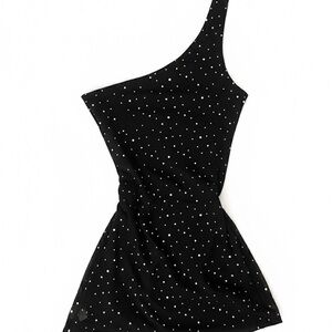 SHEIN Black One Shoulder Dress with White Polka Dots